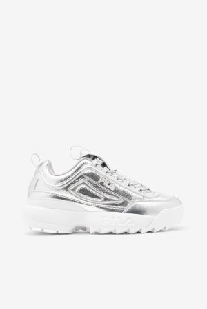 FILA Disruptor 2 Creased Metallic Sneakers Metal / Silver / Metal / Silver / White,Womens Shoes | CA